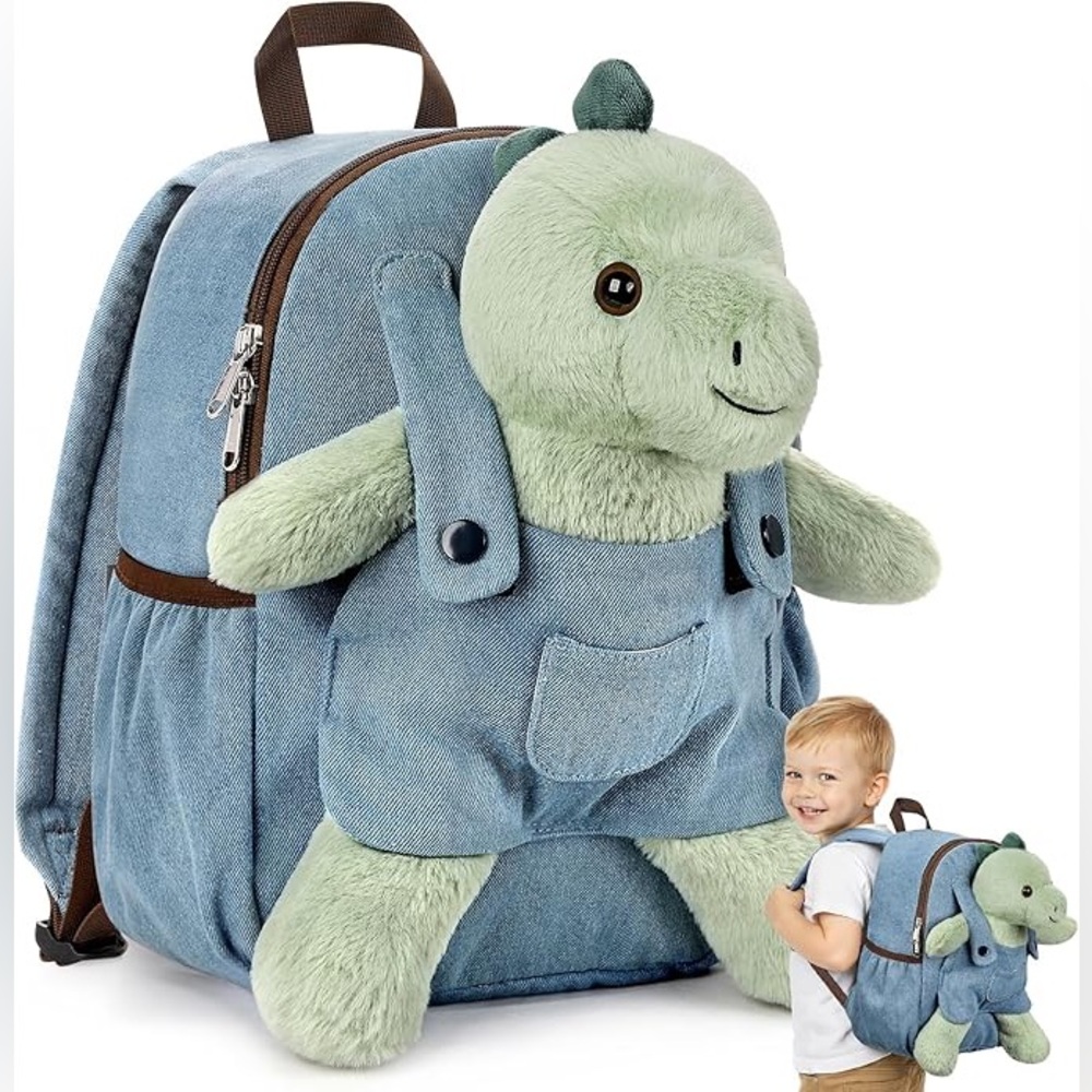 Cuddly Dinosaur Plush Backpack for Kids - Green and Blue
